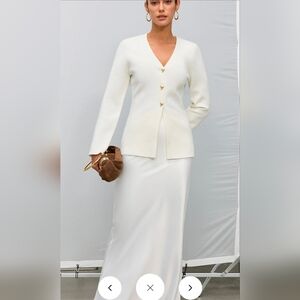 Elegant White V-Neck Long Cardigan